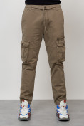 Купить Джинсы карго мужские с накладными карманами бежевого цвета 2402B, фото 5
