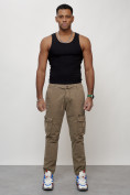 Купить Джинсы карго мужские с накладными карманами бежевого цвета 2402B, фото 9