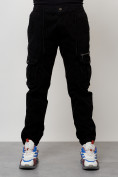 Купить Джинсы карго мужские с накладными карманами черного цвета 2402Ch, фото 3