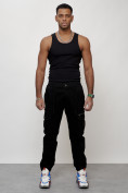 Купить Джинсы карго мужские с накладными карманами черного цвета 2402Ch, фото 5