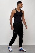Купить Джинсы карго мужские с накладными карманами черного цвета 2402Ch, фото 7