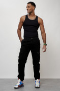 Купить Джинсы карго мужские с накладными карманами черного цвета 2402Ch, фото 9