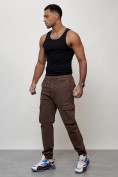 Купить Джинсы карго мужские с накладными карманами коричневого цвета 2402K, фото 2