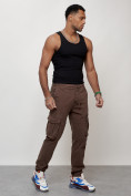 Купить Джинсы карго мужские с накладными карманами коричневого цвета 2402K, фото 3