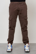 Купить Джинсы карго мужские с накладными карманами коричневого цвета 2402K, фото 5
