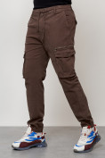 Купить Джинсы карго мужские с накладными карманами коричневого цвета 2402K, фото 6