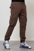 Купить Джинсы карго мужские с накладными карманами коричневого цвета 2402K, фото 7