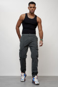 Купить Джинсы карго мужские с накладными карманами темно-серого цвета 2402TC, фото 5