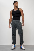 Купить Джинсы карго мужские с накладными карманами темно-серого цвета 2402TC, фото 6