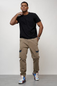 Купить Джинсы карго мужские с накладными карманами бежевого цвета 2403-1B, фото 10