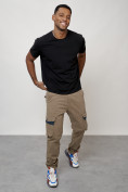 Купить Джинсы карго мужские с накладными карманами бежевого цвета 2403-1B, фото 11