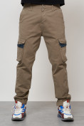 Купить Джинсы карго мужские с накладными карманами бежевого цвета 2403-1B, фото 2