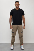 Купить Джинсы карго мужские с накладными карманами бежевого цвета 2403-1B, фото 6