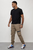 Купить Джинсы карго мужские с накладными карманами бежевого цвета 2403-1B, фото 7