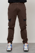 Купить Джинсы карго мужские с накладными карманами коричневого цвета 2403-1K, фото 5