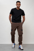 Купить Джинсы карго мужские с накладными карманами коричневого цвета 2403-1K, фото 9