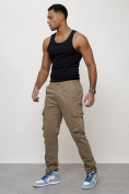 Купить Джинсы карго мужские с накладными карманами бежевого цвета 2404B, фото 2