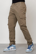 Купить Джинсы карго мужские с накладными карманами бежевого цвета 2404B, фото 6