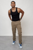 Купить Джинсы карго мужские с накладными карманами бежевого цвета 2404B, фото 9