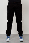 Купить Джинсы карго мужские с накладными карманами черного цвета 2404Ch, фото 4