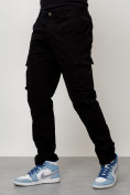 Купить Джинсы карго мужские с накладными карманами черного цвета 2404Ch, фото 5