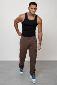 Купить Джинсы карго мужские с накладными карманами коричневого цвета 2404K, фото 4