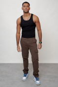 Купить Джинсы карго мужские с накладными карманами коричневого цвета 2404K, фото 5