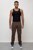 Купить Джинсы карго мужские с накладными карманами коричневого цвета 2404K, фото 6