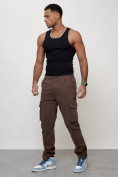 Купить Джинсы карго мужские с накладными карманами коричневого цвета 2404K, фото 7