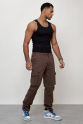 Купить Джинсы карго мужские с накладными карманами коричневого цвета 2404K, фото 8