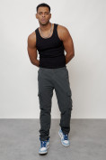 Купить Джинсы карго мужские с накладными карманами темно-серого цвета 2404TC, фото 7