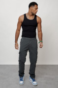 Купить Джинсы карго мужские с накладными карманами темно-серого цвета 2404TC, фото 8