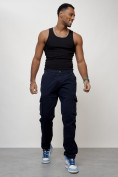 Купить Джинсы карго мужские с накладными карманами темно-синего цвета 2404TS, фото 8