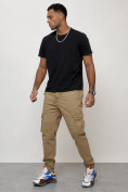 Купить Джинсы карго мужские с накладными карманами бежевого цвета 2413B, фото 10