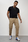 Купить Джинсы карго мужские с накладными карманами бежевого цвета 2413B, фото 5
