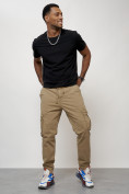 Купить Джинсы карго мужские с накладными карманами бежевого цвета 2413B, фото 6