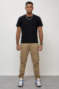 Купить Джинсы карго мужские с накладными карманами бежевого цвета 2413B, фото 9