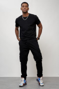 Купить Джинсы карго мужские с накладными карманами черного цвета 2413Ch, фото 6