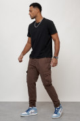 Купить Джинсы карго мужские с накладными карманами коричневого цвета 2413K, фото 2