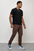 Купить Джинсы карго мужские с накладными карманами коричневого цвета 2413K, фото 3