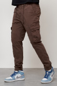 Купить Джинсы карго мужские с накладными карманами коричневого цвета 2413K, фото 6