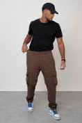 Купить Джинсы карго мужские большого размера коричневого цвета 2416K, фото 11