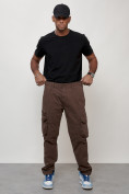 Купить Джинсы карго мужские большого размера коричневого цвета 2416K, фото 5