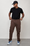Купить Джинсы карго мужские большого размера коричневого цвета 2416K, фото 6