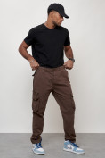 Купить Джинсы карго мужские большого размера коричневого цвета 2416K, фото 7