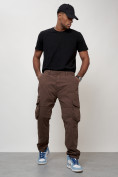 Купить Джинсы карго мужские большого размера коричневого цвета 2416K, фото 9