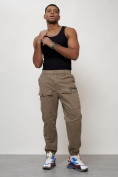 Купить Джинсы карго мужские с накладными карманами бежевого цвета 2417B, фото 10