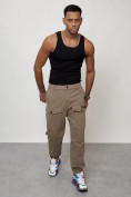Купить Джинсы карго мужские с накладными карманами бежевого цвета 2417B, фото 11
