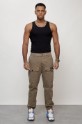 Купить Джинсы карго мужские с накладными карманами бежевого цвета 2417B, фото 5