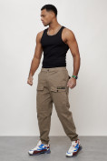 Купить Джинсы карго мужские с накладными карманами бежевого цвета 2417B, фото 6